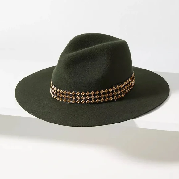 Maradji Ribbon-Trimmed Wool Felt Rancher in Green M/L BS11 hunter-green-fedora-wool-felt-  main image 2